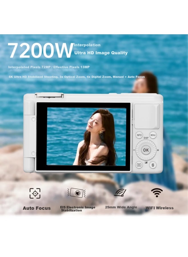 Rich Ly-10l 10x Zoom Selfie Flip Screen Student Digital Camera Birthday Gift For Girls Entry-level Mirrorless Campus Hd Vlog Travel Alternative Ccd White 32gb - Image 2