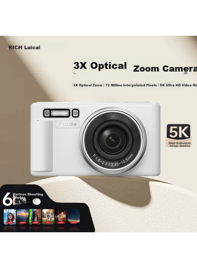 Rich Ly-10l 10x Zoom Selfie Flip Screen Student Digital Camera Birthday Gift For Girls Entry-level Mirrorless Campus Hd Vlog Travel Alternative Ccd White 32gb - Image 1