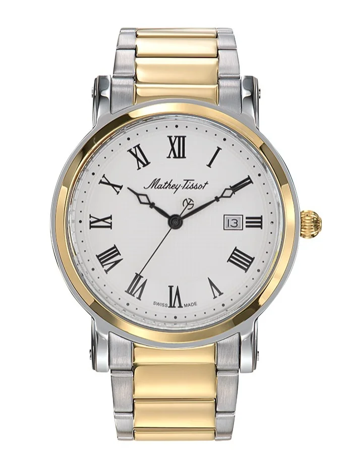Mathey-Tissot City Metal HB611251MBR Mens Quartz Watch Analog Display Stainless Steel Strap, White