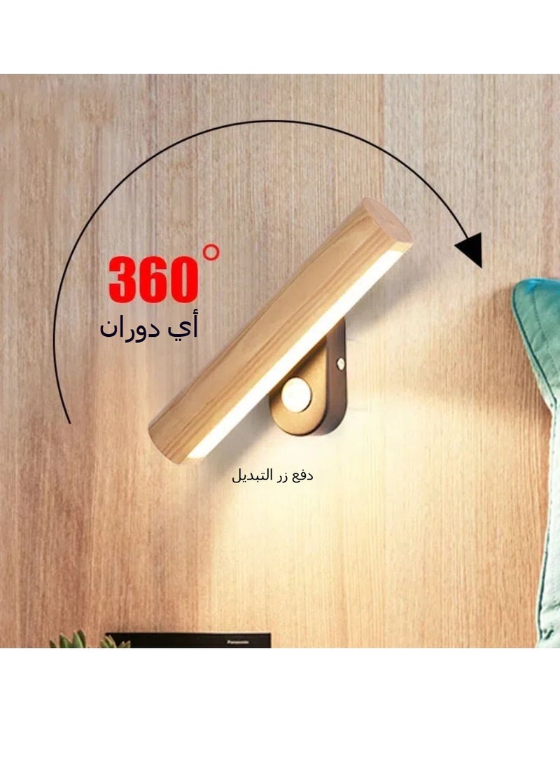 مصباح سرير نوردك الحديث، مصباح جداري دوار من الخشب الصلب، مصباح دراسة معاصر لغرفة المعيشة، مصباح جداري LED للديكور، 110 فولت (32 سم) - Image 2