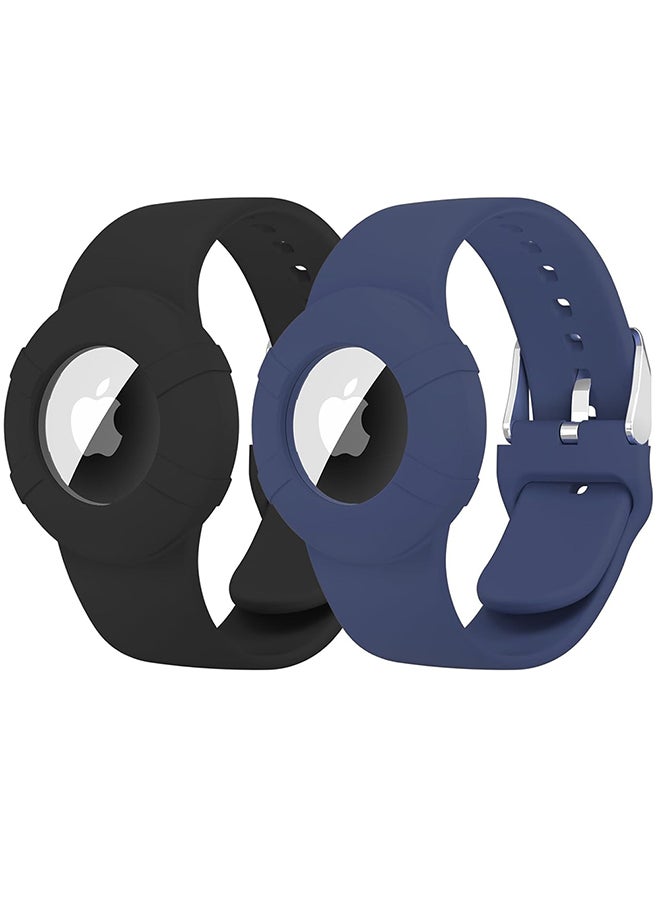 O Ozone Soft Silicone  (2 Pack) Air Tag Wristband |Bracelet for Kids |Lightweight GPS Tracker Holder For  Apple Air Tag Child's Watch Band- Black & Dark Blue  - Image 1