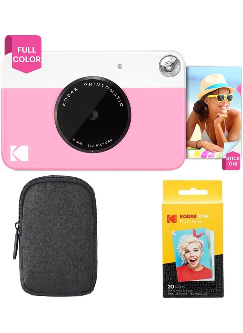 Kodak KODAK Printomatic FullColor Instant Print Camera Starter Bundle  Carrying Case  Zink 20pk Photo Paper  Colorful Photos On 2x3 StickyBack Paper  Fun Gift for Birthday Christmas Holiday  Pink  - Image 1