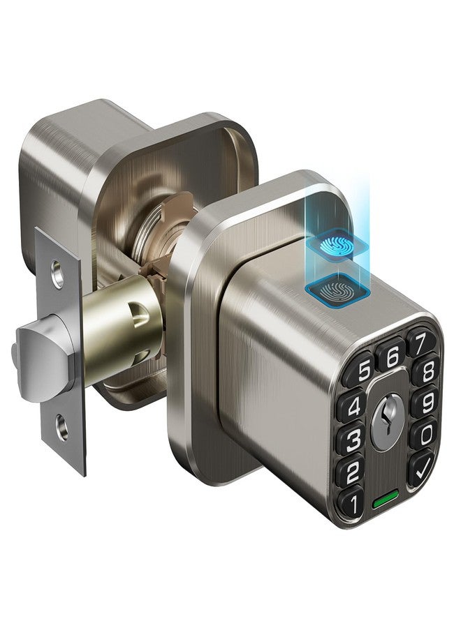 Richelock Fingerprint Door knob, Smart Biometric Door Lock with Keypad, Keyless Entry Code Door Knob, Waterproof & Weatherproof , Auto Lock ,Voice Navigation, For Bedroom, Gate,Office -Satin Nickel