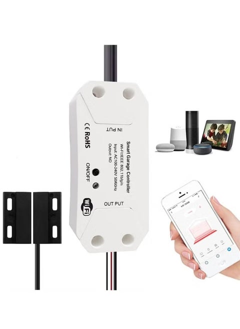 Smart WiFi Switch Garage Door Opener Controller Work, WIFI, with Alexa Echo Google Home Smart Life/Tuya APP Control No Hub Required, white