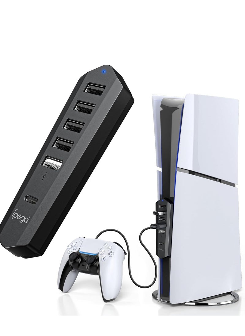 Generic - High-Speed 5 Port USB Hub for PS5 with 4 USB and 1 Type C Charging Port, Perfect for Playstation 5 Dualsense Console - Image 1