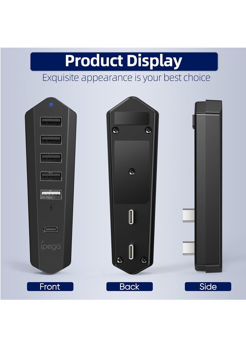 Generic - High-Speed 5 Port USB Hub for PS5 with 4 USB and 1 Type C Charging Port, Perfect for Playstation 5 Dualsense Console - Image 1