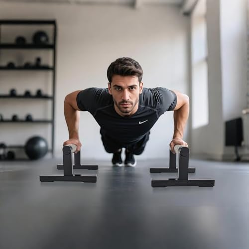 Purife T Shape Floor Stand Wood Push Up Handle Calisthenics Bars, Strength Training Pushup Stands Parallettes Bars with Sturdy Metal Bracket for Home Workouts - Image 5