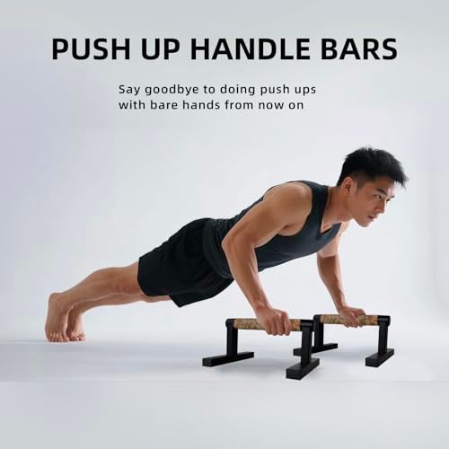 Purife T Shape Floor Stand Wood Push Up Handle Calisthenics Bars, Strength Training Pushup Stands Parallettes Bars with Sturdy Metal Bracket for Home Workouts - Image 4