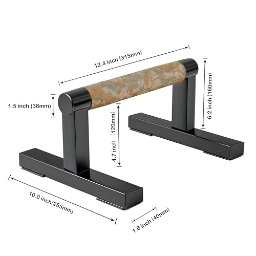 Purife T Shape Floor Stand Wood Push Up Handle Calisthenics Bars, Strength Training Pushup Stands Parallettes Bars with Sturdy Metal Bracket for Home Workouts - Image 3