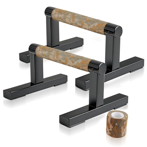 Purife T Shape Floor Stand Wood Push Up Handle Calisthenics Bars, Strength Training Pushup Stands Parallettes Bars with Sturdy Metal Bracket for Home Workouts - Image 1