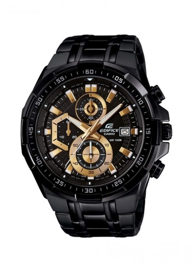 Casio Men Watch Edifice Standard Chronograph Analog Gold Dial Stainless Steel Band EFR-539BK-1AVUD - Image 1