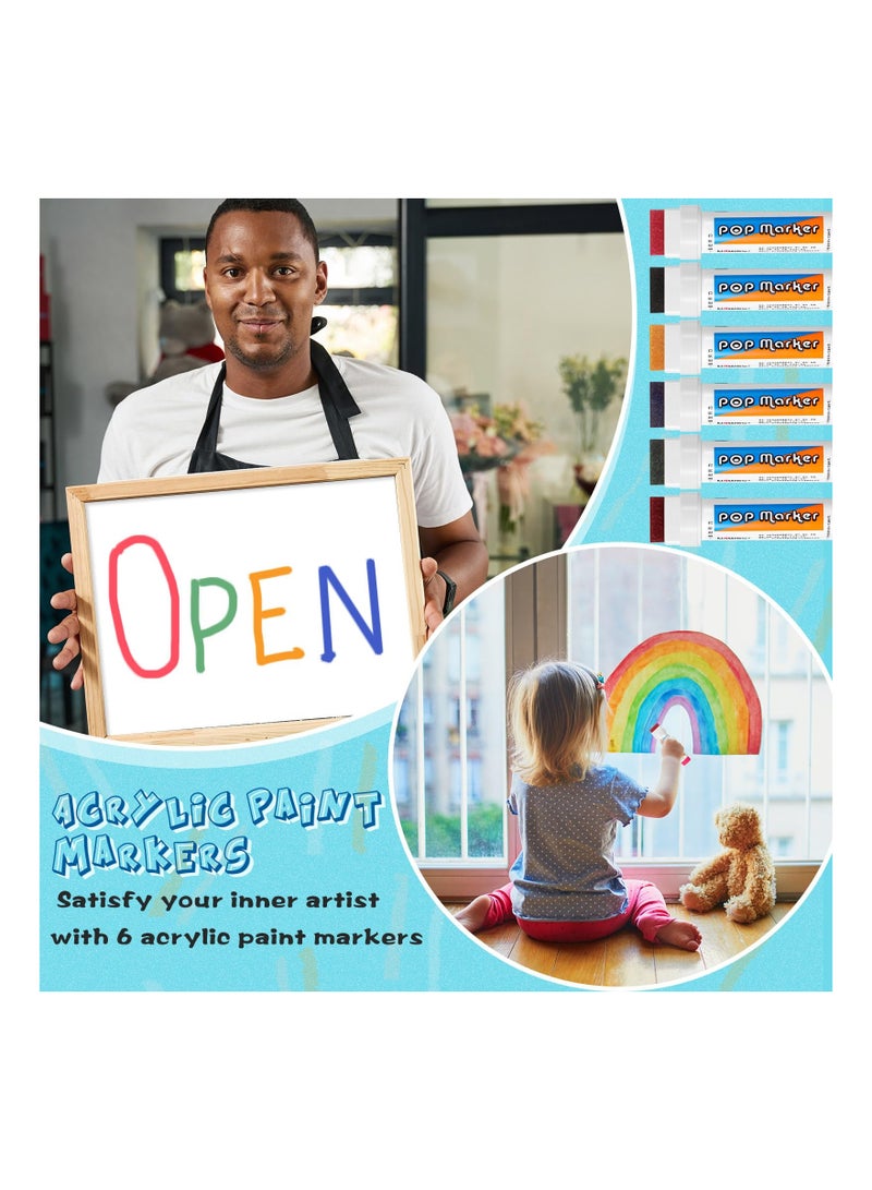 SYOSI Acrylic Paint Markers, 30mm Felt Tip Colored Jumbo Marker, Waterproof Permanent Ink Neon Glass Markers, for Rock Stone Ceramic Wood Canvas Tag Signs Calligraphy and Outdoor Paintings(6 Pcs ) - Image 3