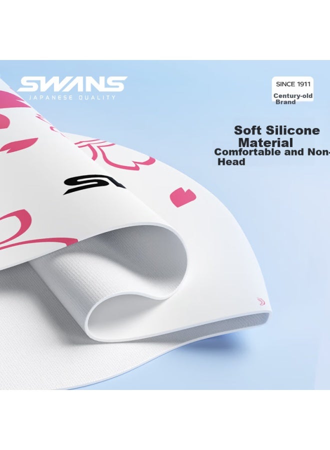 Suanshi Printed Swim Cap For Women, Waterproof, Large Size With Ear Protection, Non-binding Silicone Swimming Cap For Men And Children, Two-pack