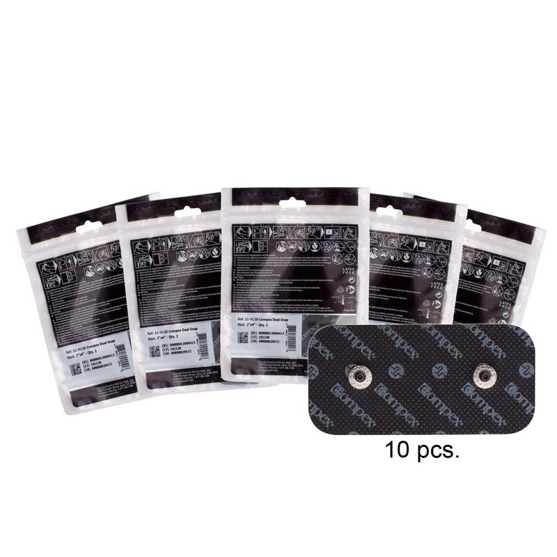 Compex Easy Snap Electrodes 2in x 4in for Edge, Performance, Sport Elite, Wireless Muscle Stimulators - 5 Pack (10 Electrodes) - Black - Image 1