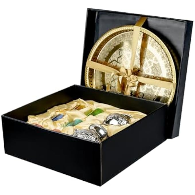 ريحني طقم شاي نحاسي مراكي من العروة مع صينية ذهبية مكونة من 9 قطع إبريق شاي تقليدي مصنوع يدويا لمراسم الشاي المغربي الأصيل - Image 2