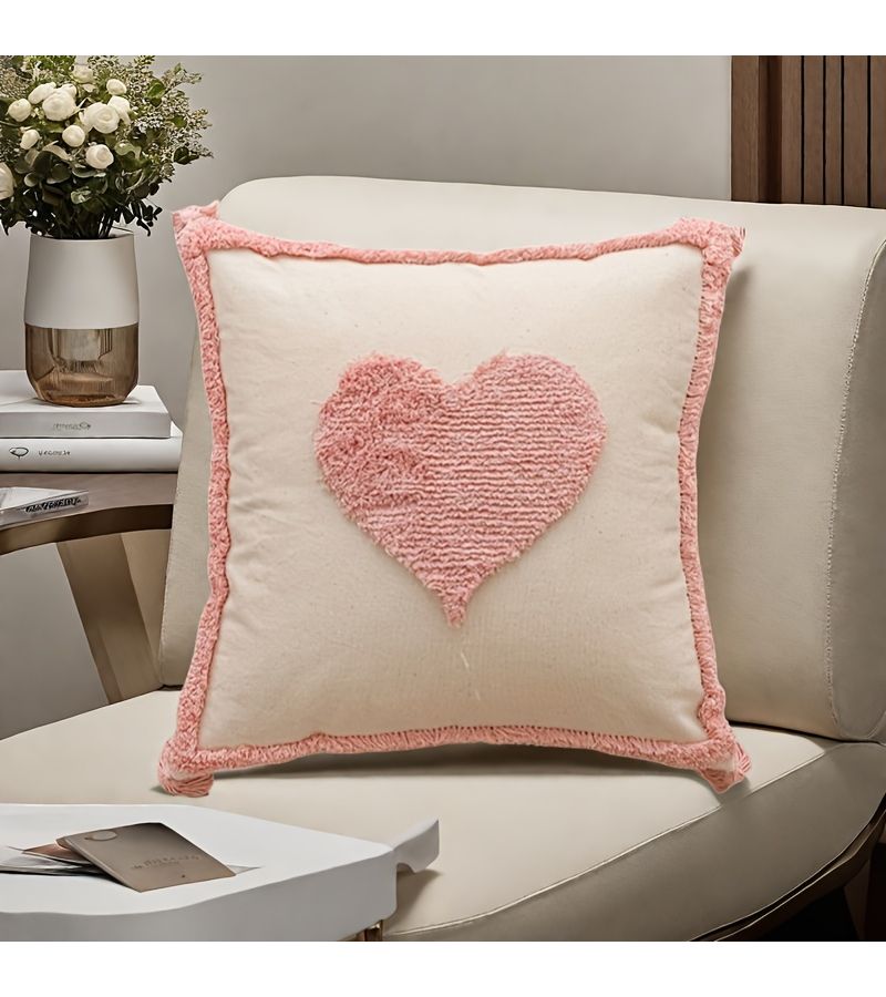 Two Geometric Pink Heart Embroidered Tufted Pillowcases With Tassel Zipper - Image 4