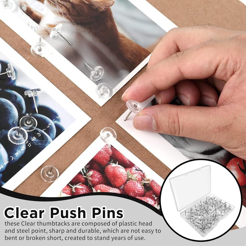 nalaina Clear Push Pins, 100 Pcs Push Pins Tacks, Standard Thumb Tacks Steel Point for Bulletin Board Home School Cork Board Office Supplies - Image 2