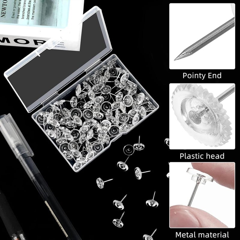 nalaina Clear Push Pins, 100 Pcs Push Pins Tacks, Standard Thumb Tacks Steel Point for Bulletin Board Home School Cork Board Office Supplies - Image 3