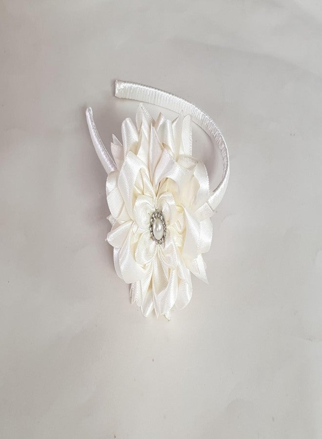 Belleza Crafting with Creativity Handmade Offwhite Big Flower Hairband for Girls/Women NewPT2 (Pack of 1) - Image 2