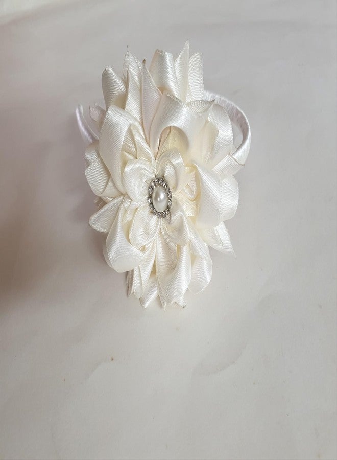 Belleza Crafting with Creativity Handmade Offwhite Big Flower Hairband for Girls/Women NewPT2 (Pack of 1) - Image 3