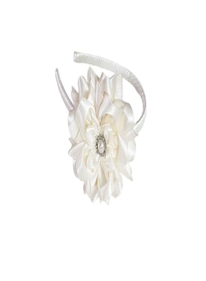 Belleza Crafting with Creativity Handmade Offwhite Big Flower Hairband for Girls/Women NewPT2 (Pack of 1) - Image 1