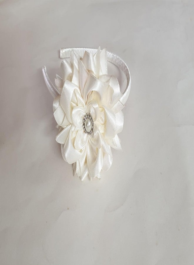 Belleza Crafting with Creativity Handmade Offwhite Big Flower Hairband for Girls/Women NewPT2 (Pack of 1) - Image 4