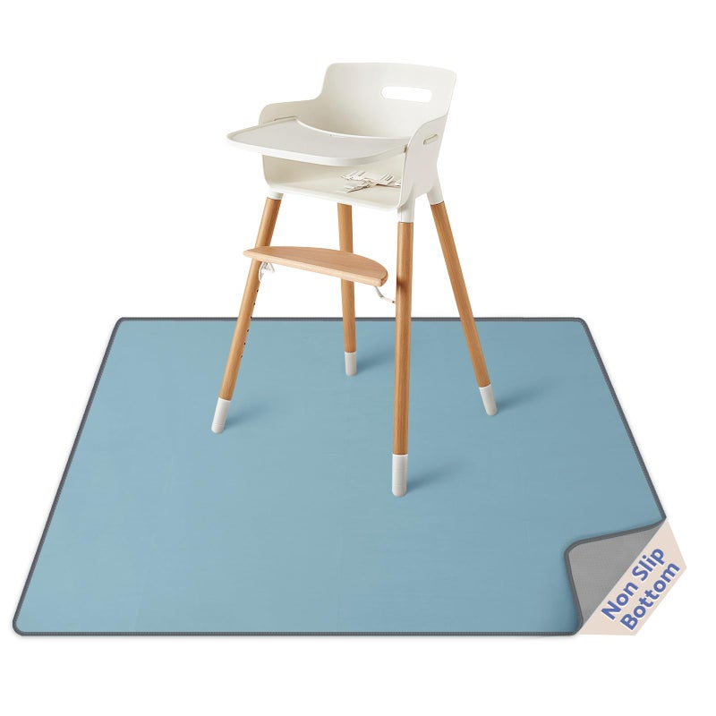 Blissful Diary Baby Splat Mat for Under High Chair, 50.4 x 50.4 Inch Wipeable Splash Mat, Waterproof and Washable, Anti-Slip Floor Protector, Slate Blue - Image 1