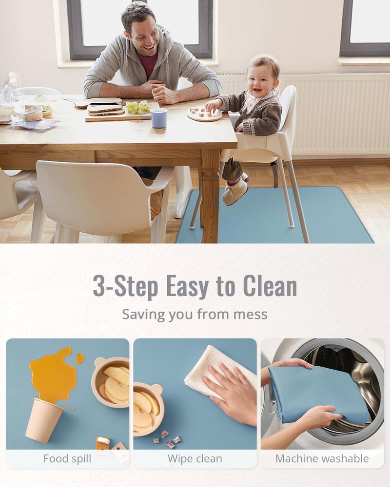Blissful Diary Baby Splat Mat for Under High Chair, 50.4 x 50.4 Inch Wipeable Splash Mat, Waterproof and Washable, Anti-Slip Floor Protector, Slate Blue - Image 5