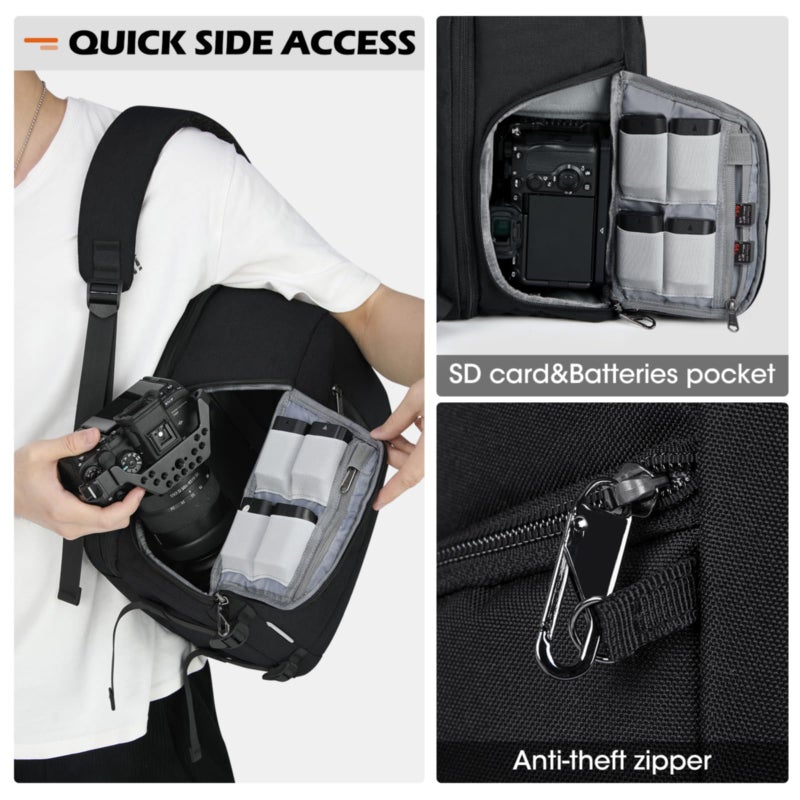 SDYSM Camera Bag Backpack Professional for DSLR SLR Mirrorless Camera Waterproof Laptop Back Pack 14 Inch with Rain Cover Anti Theft Travel Case Large Capacity Photography Backpack Black - Image 4