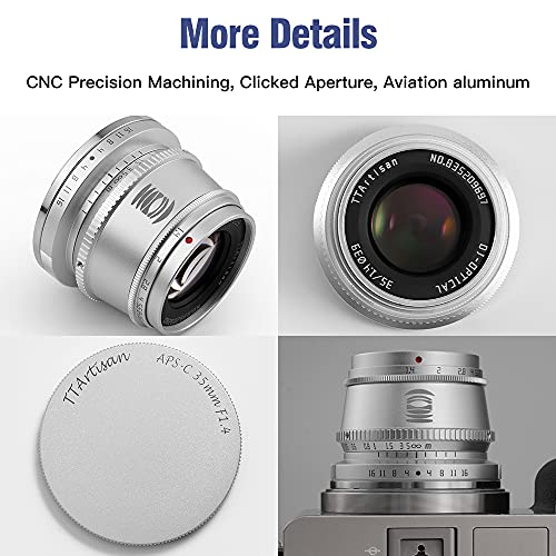 TTArtisan 35mm F1.4 Silver APS-C Portrait Lens for Sony E Mount A9 A7R IV A7R III A7R II A7SII A7III A7II A7C A5000 A5100 A6000 A6100 A6300 A6400 A6500 A6600 NEX-3 NEX-5 MEX-6 NEX-7 (Silver) - Image 5