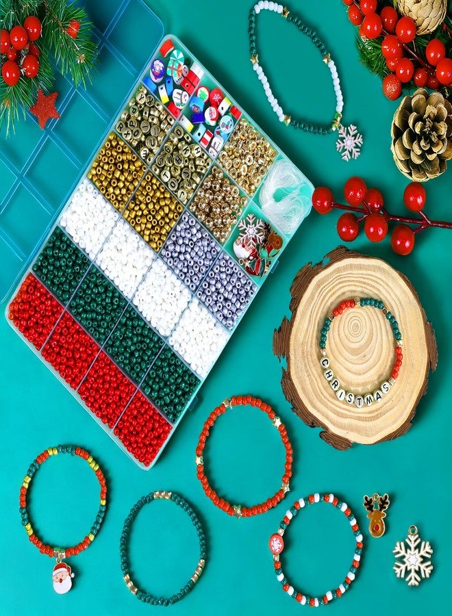 Redtwo Christmas Bracelet Making Kit, 2100 Pcs 4mm GlassSeed Beads Friendship Bracelet Kit, Holiday DIY Craft with Christmas Charms, Gifts for Crafts Lover - Image 4