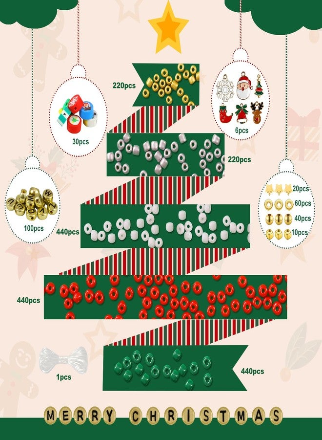 Redtwo Christmas Bracelet Making Kit, 2100 Pcs 4mm GlassSeed Beads Friendship Bracelet Kit, Holiday DIY Craft with Christmas Charms, Gifts for Crafts Lover - Image 3