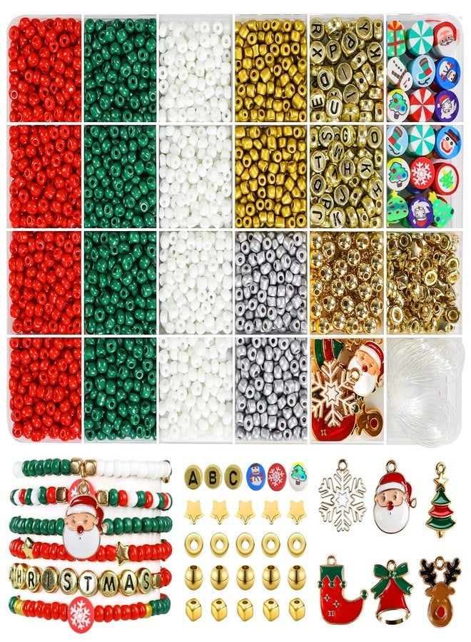 Redtwo Christmas Bracelet Making Kit, 2100 Pcs 4mm GlassSeed Beads Friendship Bracelet Kit, Holiday DIY Craft with Christmas Charms, Gifts for Crafts Lover - Image 1