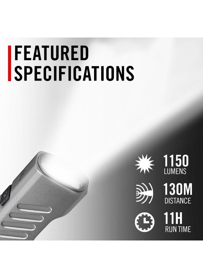 Coast Coast Slayer 1150 Lumen USB-C Rechargeable LED Flashlight with Spot/Flood, Memory Mode and Pocket Clip, Silver  - Image 1