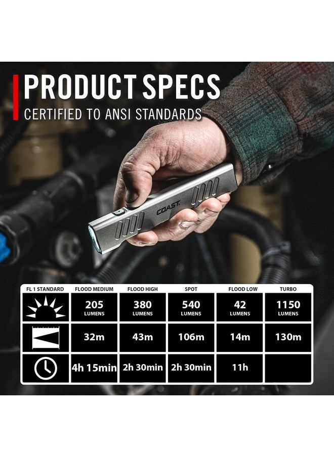 Coast Coast Slayer 1150 Lumen USB-C Rechargeable LED Flashlight with Spot/Flood, Memory Mode and Pocket Clip, Silver  - Image 3
