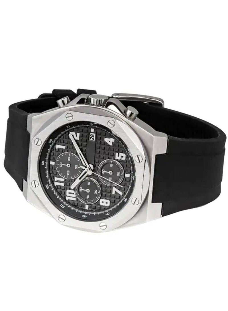 اي اي كيه كوليكشن ساعة يد رجالية هيكل فضي من الستانلس ستيل المقاوم للصدأ  و سوارة من السليكون لون أسود - Image 1