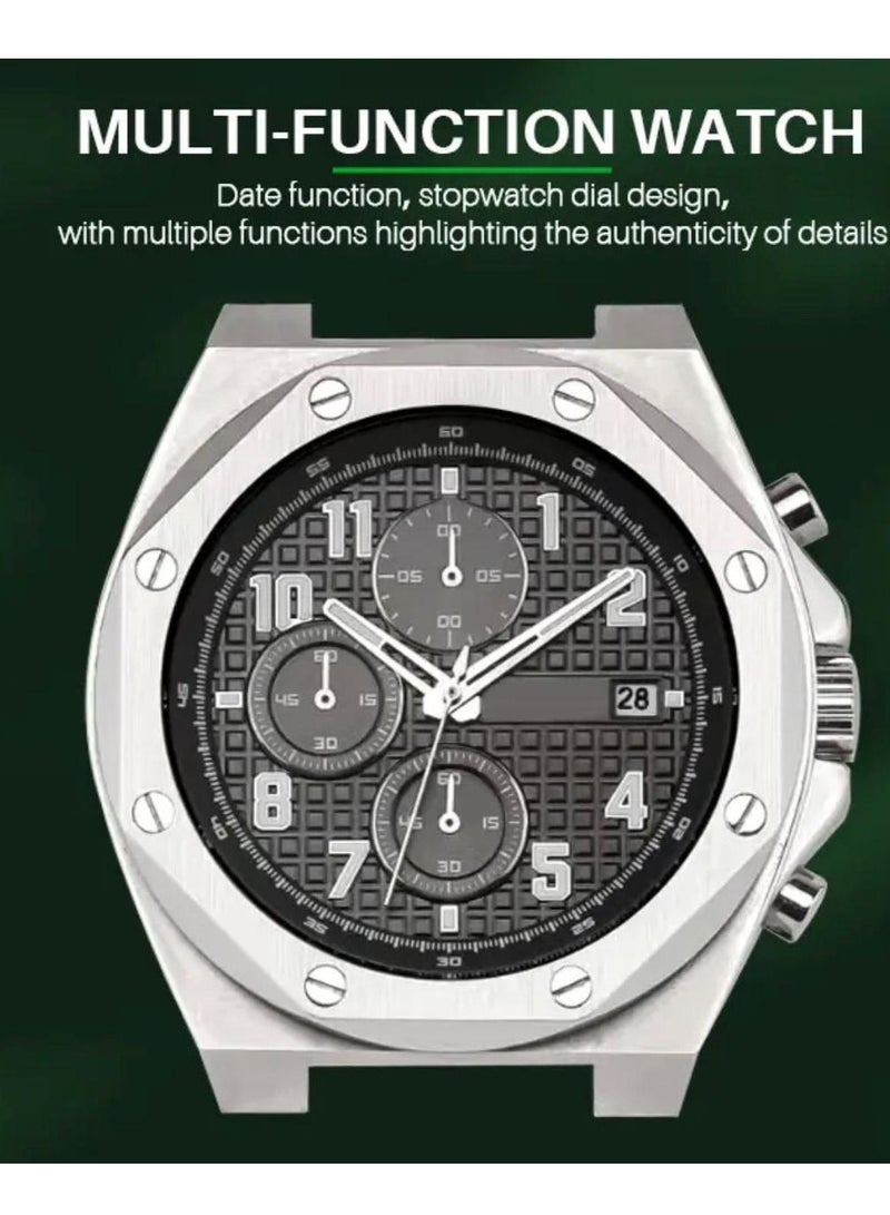 اي اي كيه كوليكشن ساعة يد رجالية هيكل فضي من الستانلس ستيل المقاوم للصدأ  و سوارة من السليكون لون أسود - Image 2