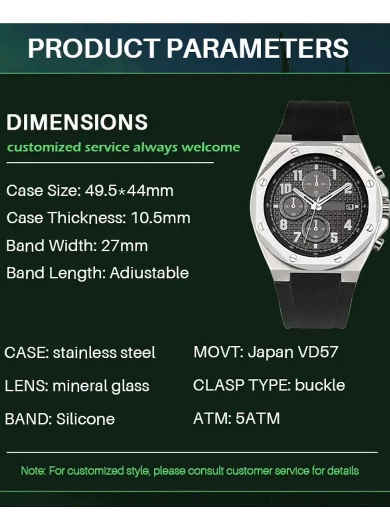 اي اي كيه كوليكشن ساعة يد رجالية هيكل فضي من الستانلس ستيل المقاوم للصدأ  و سوارة من السليكون لون أسود - Image 4