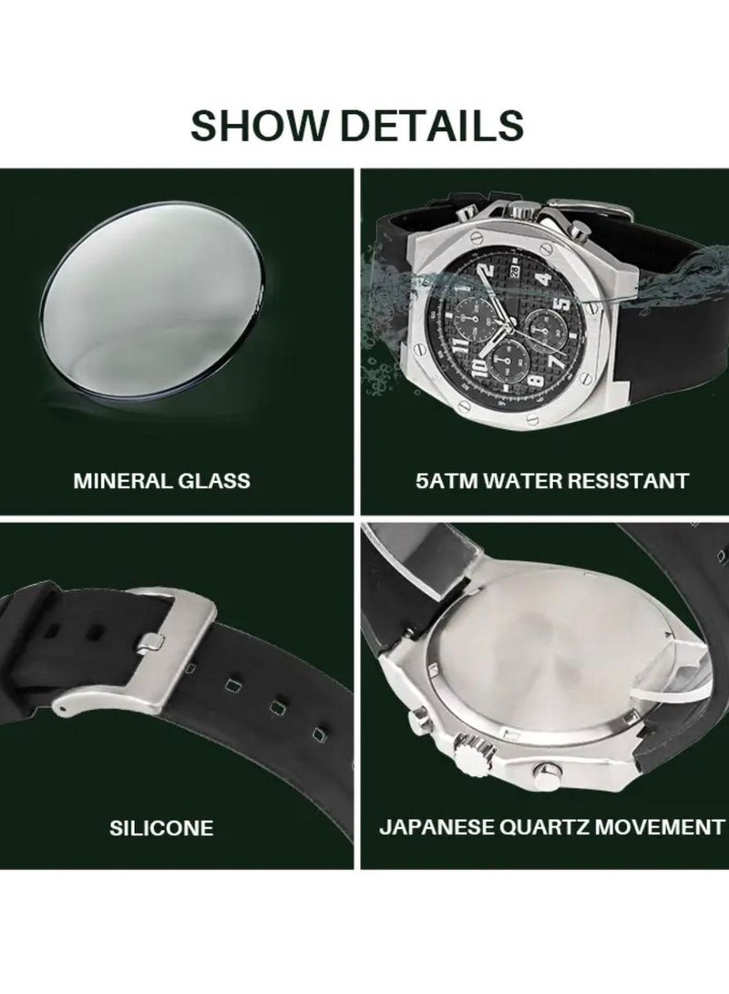 اي اي كيه كوليكشن ساعة يد رجالية هيكل فضي من الستانلس ستيل المقاوم للصدأ  و سوارة من السليكون لون أسود - Image 3