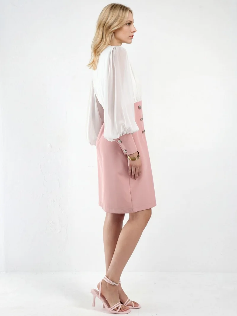 جينيفر V-neck Midi Dress with Button Detail