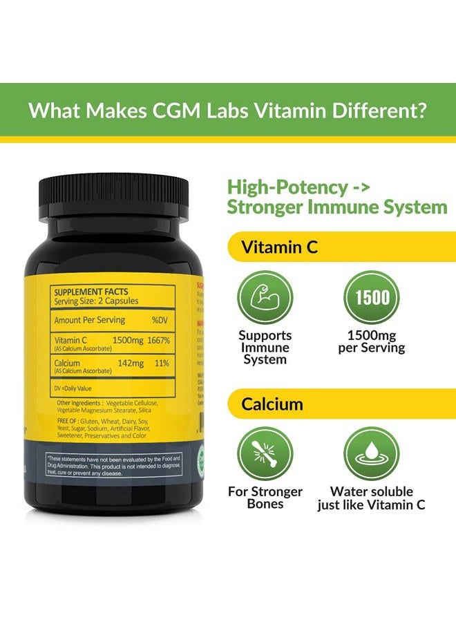 CGMLABS مكمل غذائي لفيتامين سي غير الحمضي 1500 ملغ مع الكالسيوم. لطيف على المعدة، دعم المناعة/العظام - 100 كبسولة من CGM Labs - Image 3