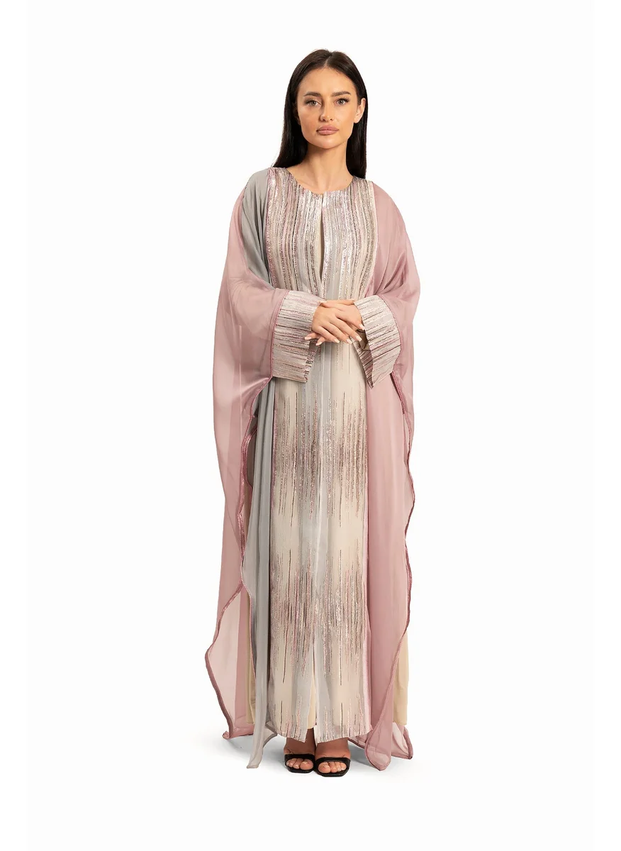 وي كرييت Women Pink and Gray with shimmer Kaftan By WECRE8