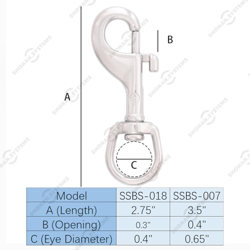 Shonan.Systems SHONAN 2.75 Inch Swivel Eye Snap Hook, 2 Pack Marine Grade Scuba Bolt Snap, Single Ended Stainless Steel Flag Clips Swivel Snaps for Scuba Diving, Flag Pole Rope, Dog Leash, Camera Strap - Image 2