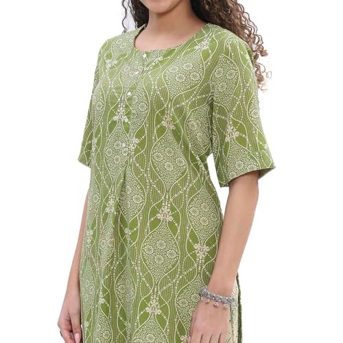 BIBA Women Lime Viscose Blend Straight Printed Fusion Set_38 - Image 5