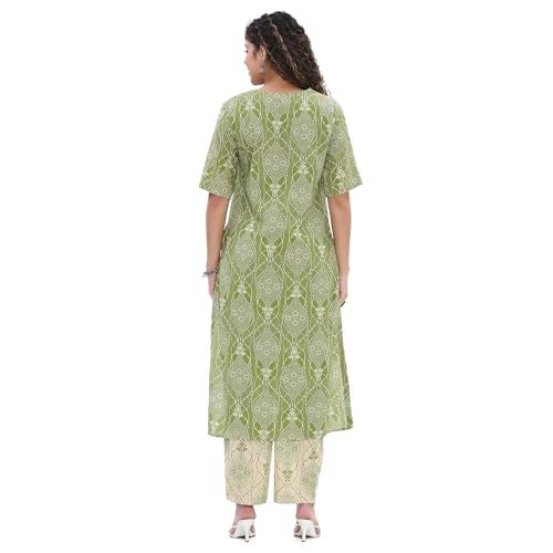 BIBA Women Lime Viscose Blend Straight Printed Fusion Set_38 - Image 4