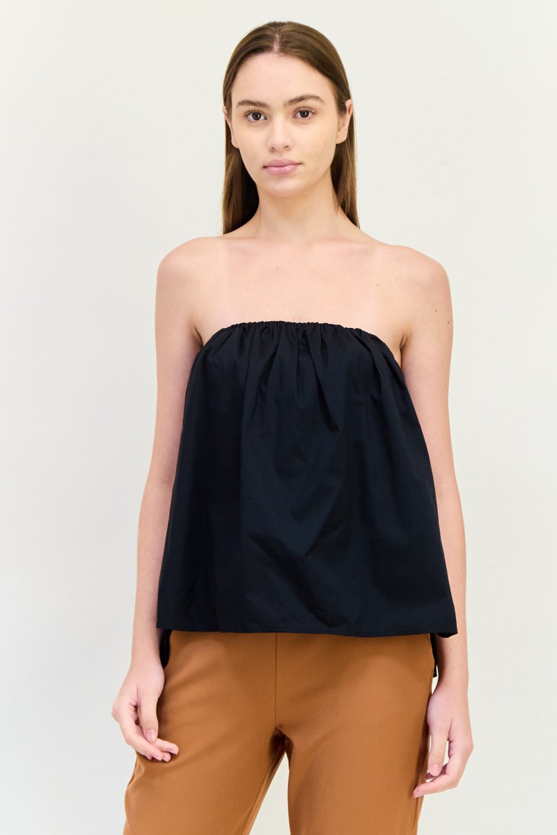ESPRIT Women Straight Across Strapless Plain Blouse, Black - Image 1
