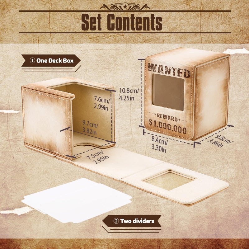 Venssu Wanted Poster Themed Deck Box with Commander Display, MTG Card Deck Case Fit 120 Single Sleeved Cards, PU Leather Magnetic Card Storage Box with 2 Dividers, Compatible with One Piece/TCG - Image 3