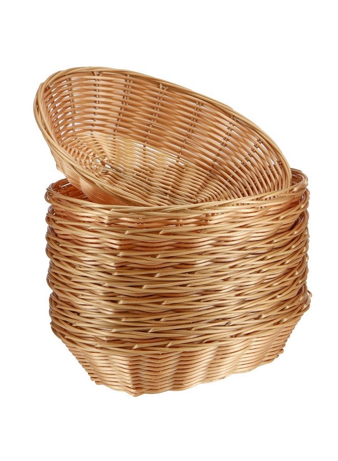 SINJEUN SINJEUN 20 Pack Wicker Bread Basket, Handwoven Oval Plastic Basket, Woven Tabletop Fruit Vegetables Food Serving Basket for Home, Kitchen, Restaurant, Light Brown  - Image 1