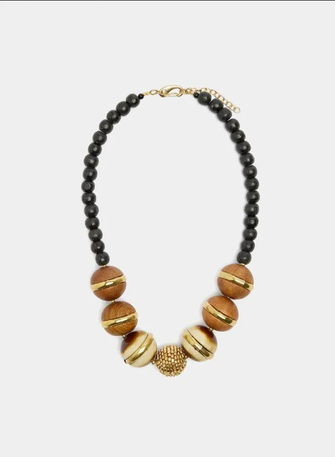 بارفوا عقد خرز خشبي قصير