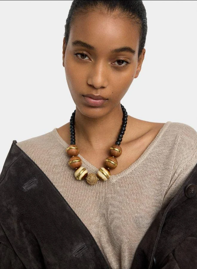 بارفوا عقد خرز خشبي قصير